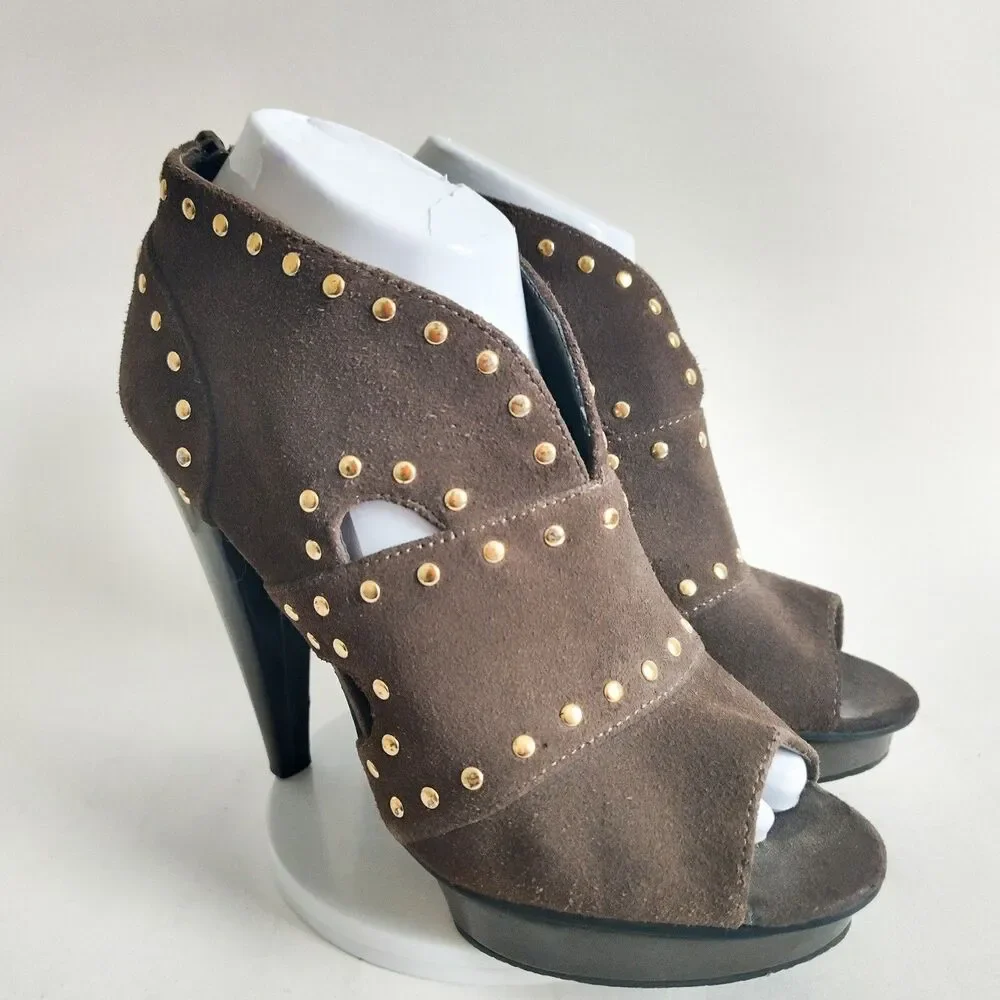 Steve Madden Devi Heels 7.5 Gray‎ Suede Studded 5